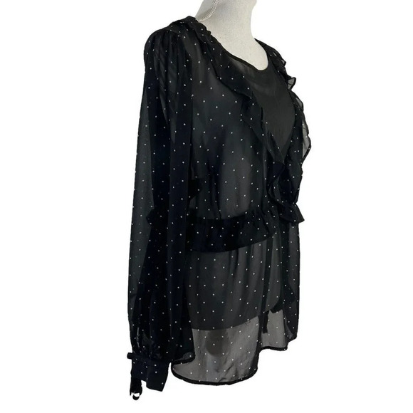 Torrid Sheer Black and White Ruffled Polka Dot Blouse NWT $44.90 Size 00 - Picture 2 of 9